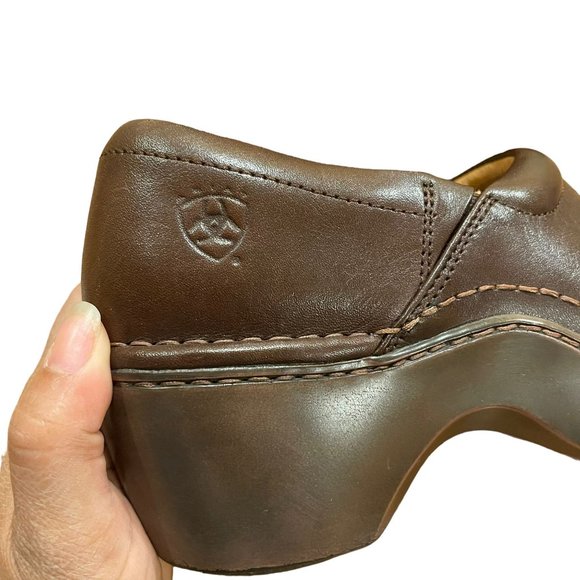 Ariat Danish Clogs Brown Leather Slip-on Wedge Shoes Size 38 - Picture 4 of 8